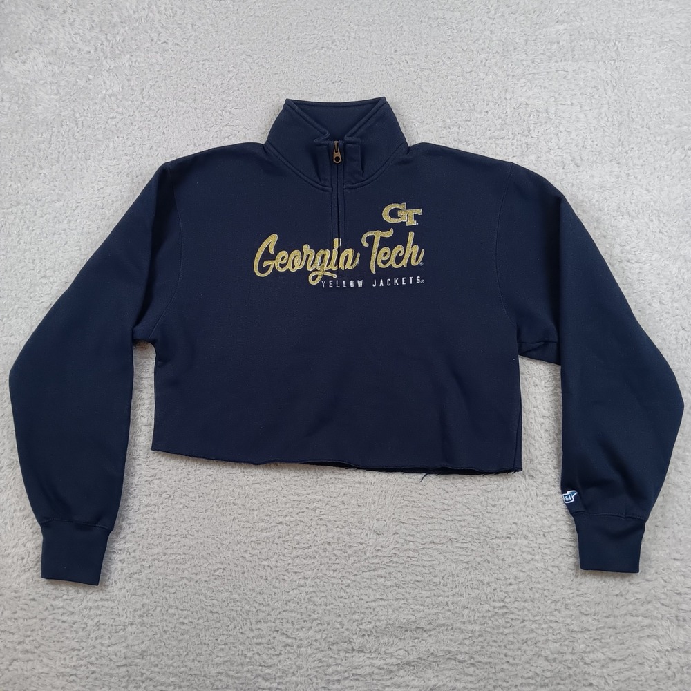 Blue 84 Sweatshirt Georgia Tech Woman S Navy Blue Cropped Quarter Zip 08393